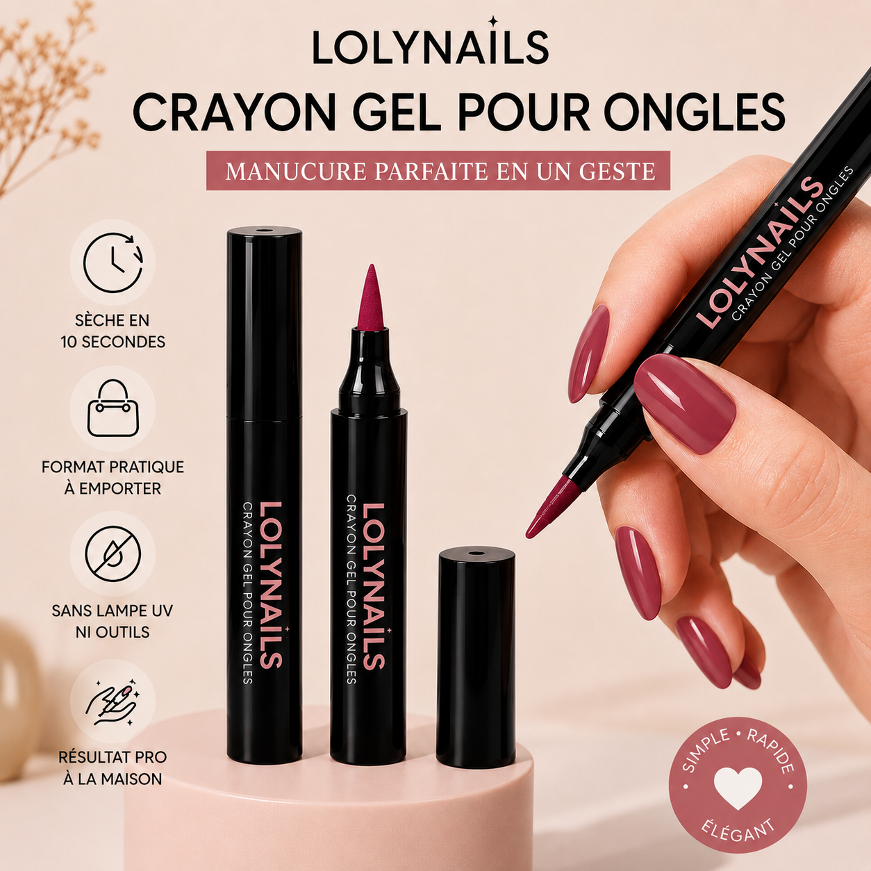 Lolynails™  - Kit de 5 Stylos Gel sans lampe UV/LED Qui Révolutionne la Manucure